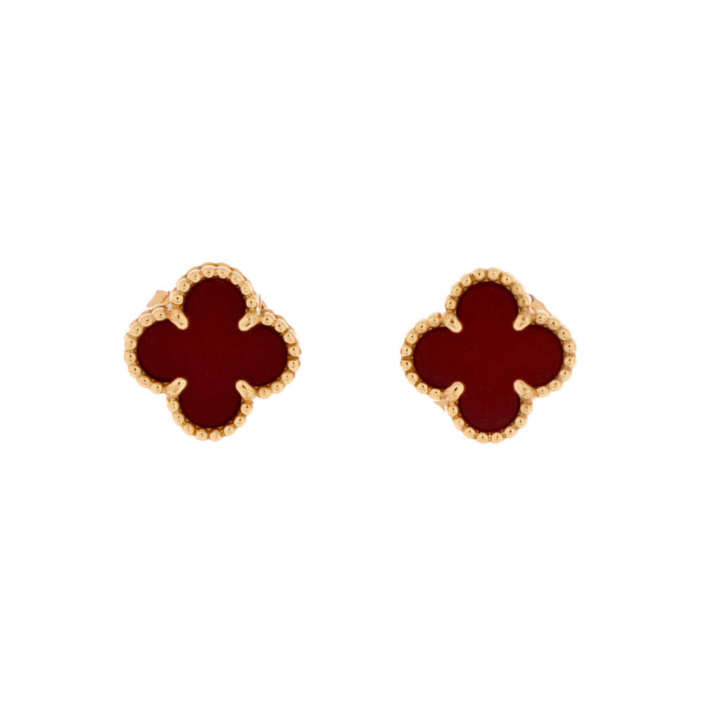 Van Cleef & Arpels Sweet Alhambra Stud Earrings 18K Rose Gold and Carnelian